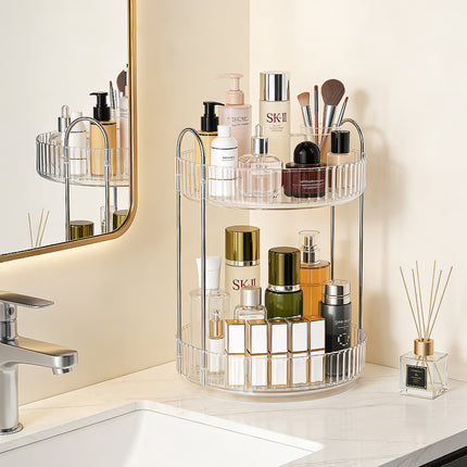 Multifunctional Tabletop Rotating 2-Tier Cosmetic Storage Organizer