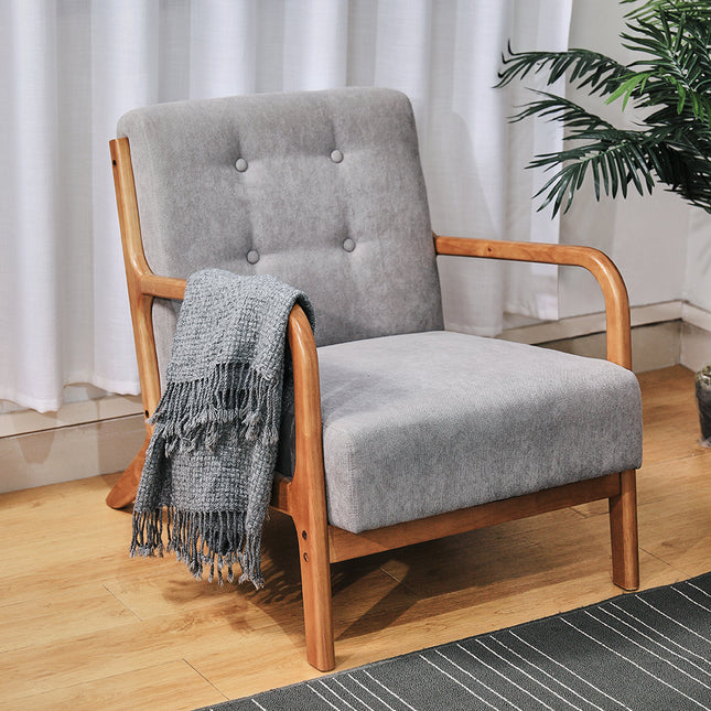 Log Frame Armchair with Linen Buttons