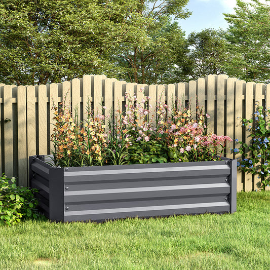 Grey 100cm W Galvanized Steel Raised Garden Bed Planter Box