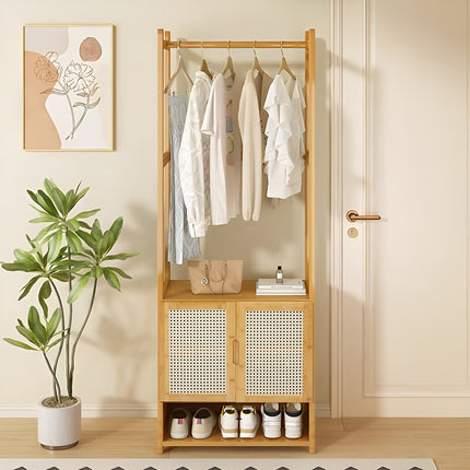 Freestanding Wooden Clothes Rack with Cabinet