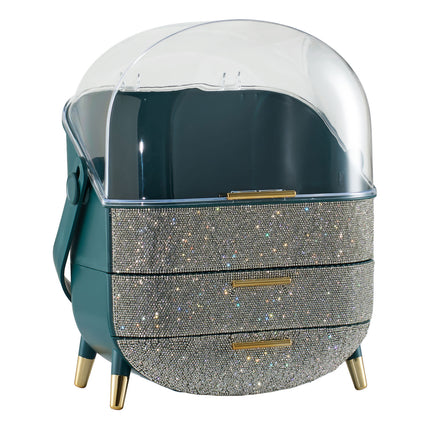 Countertop Portable Oval Makeup Storage Box with Transparent Cover