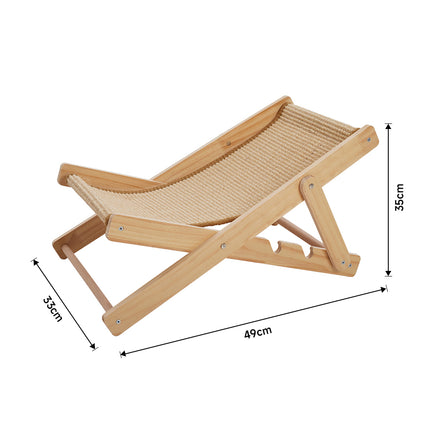 Adjustable 4-Position Sisal Cat Lounge Chair with Solid Wood Frame