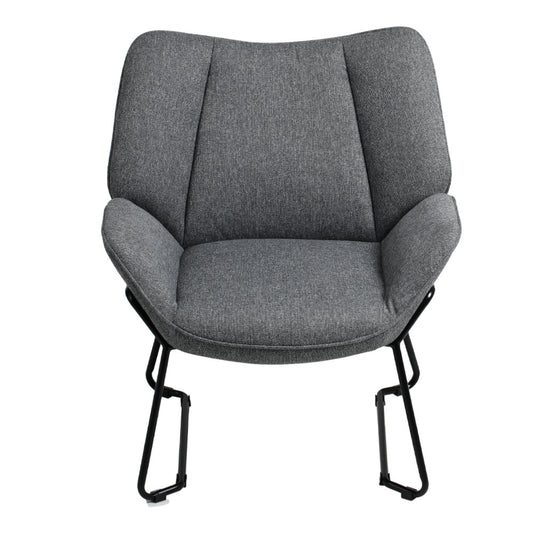 Grey 70cm Minimalist Linen Armchair with Black Iron legs