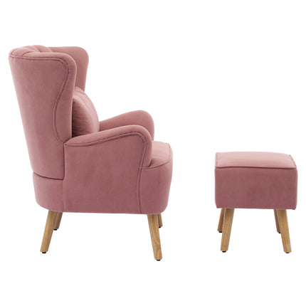 Modern Wingback Accent Chair Armchair with Footstool and Lumbar Pillow