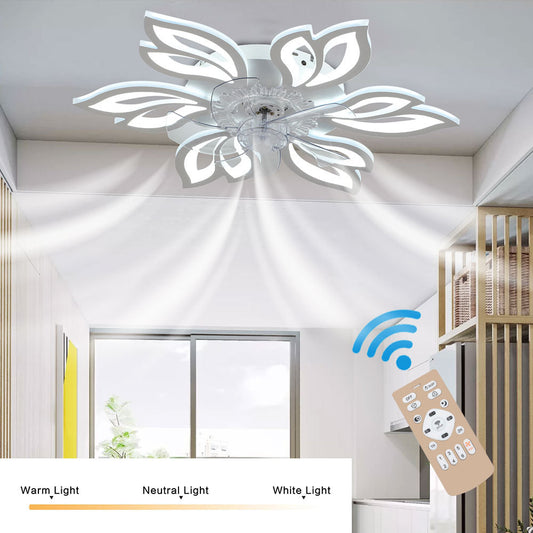 White Modern Flower Ceiling Fan with 3 Color Lights