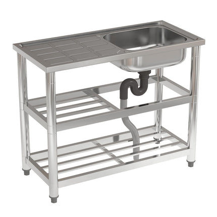 80cm H Stainless Steel Divider Sink with a Shelf and Drainboard