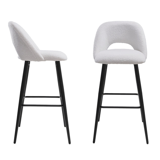 2Pcs Teddy Bear Fur Upholstered Breakfast Bar Stools with Backrest