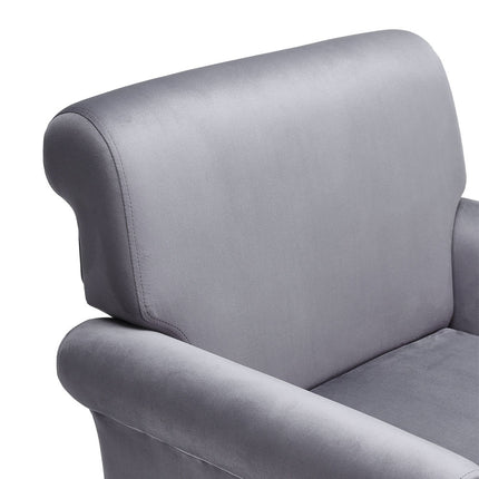 Contemporary Velvet Armchair with Wood Legs and Front Casters