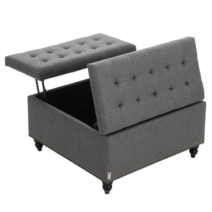 Square Linen Upholstered Storage Ottoman with Lift-Top & Flip Design