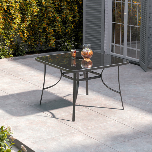 105CM Garden Glass Top Table With Umbrella Hole Square
