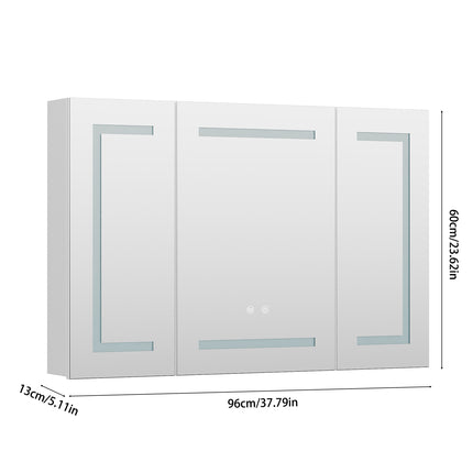 Triple-Door Bathroom Mirror Cabinet with LED Lighting