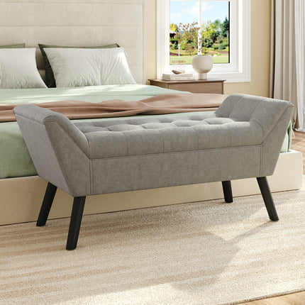 Tufted Velvet Buttoned Bench with Raised Arms