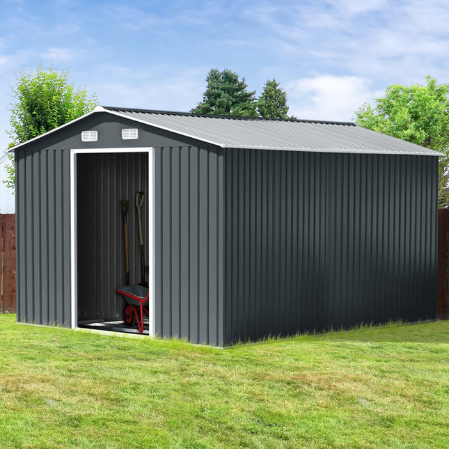 12ft x 10ft Outdoor Metal Garden Tool Shed, Black