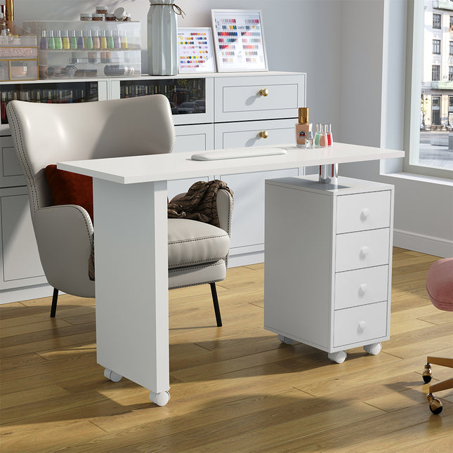 4 Drawers Manicure Nail Table Beauty Salon Desk with Wheels