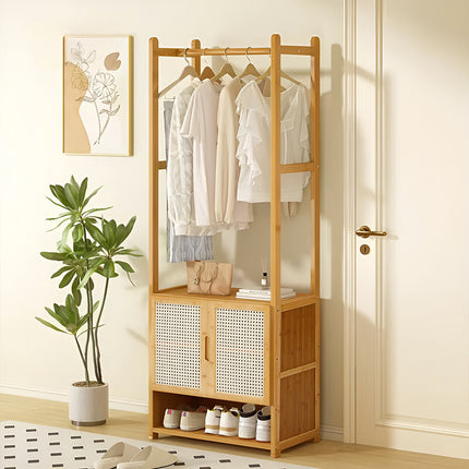 Freestanding Wooden Clothes Rack with Cabinet