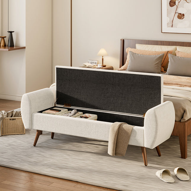 Linen Upholstered Storage Bench