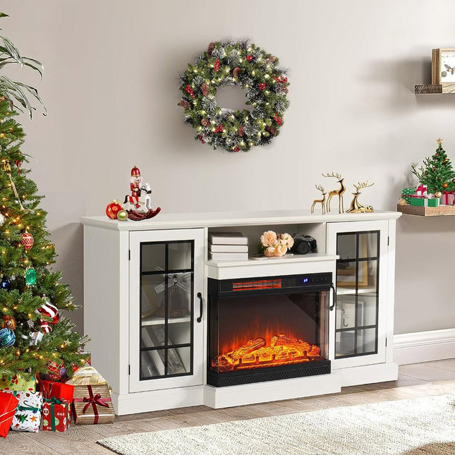 150cm LED Electric Fireplace 3 Flame Colours with White TV Stand