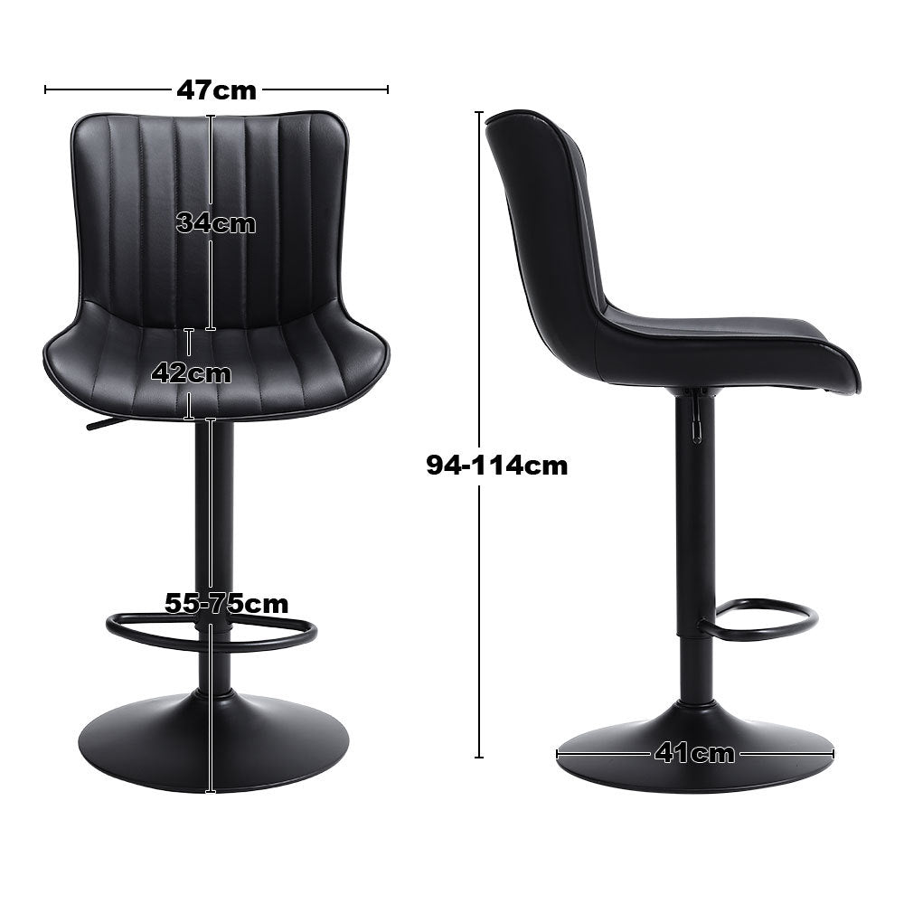 2 Pcs Gas Lift Faux Leather Bar Stools with Backrests Black