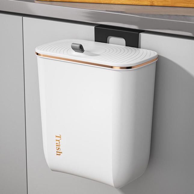Pearl White 30cm Kitchen Bathroom Hanging Waste Bin with Lid