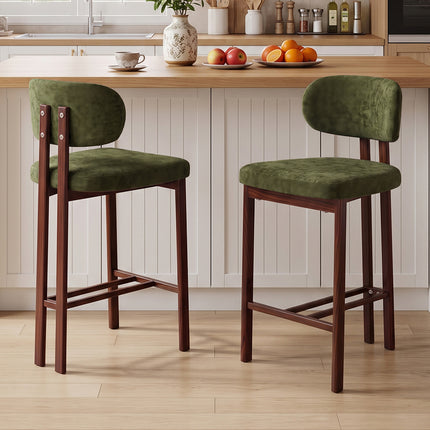 Set of 2 Chenille Upholstered Bar Stools