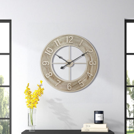 Round Wood Grain Metal Wall Clock