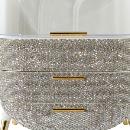Countertop Portable Oval Makeup Storage Box with Transparent Cover