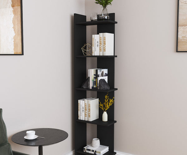 5 Tier Corner Storage Bookshelf Shelving Unit Black