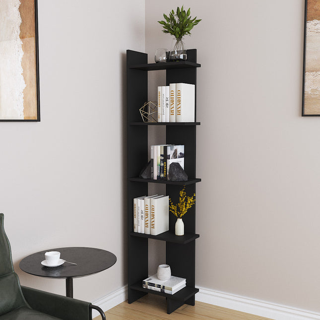 5 Tier Corner Storage Bookshelf Shelving Unit Black
