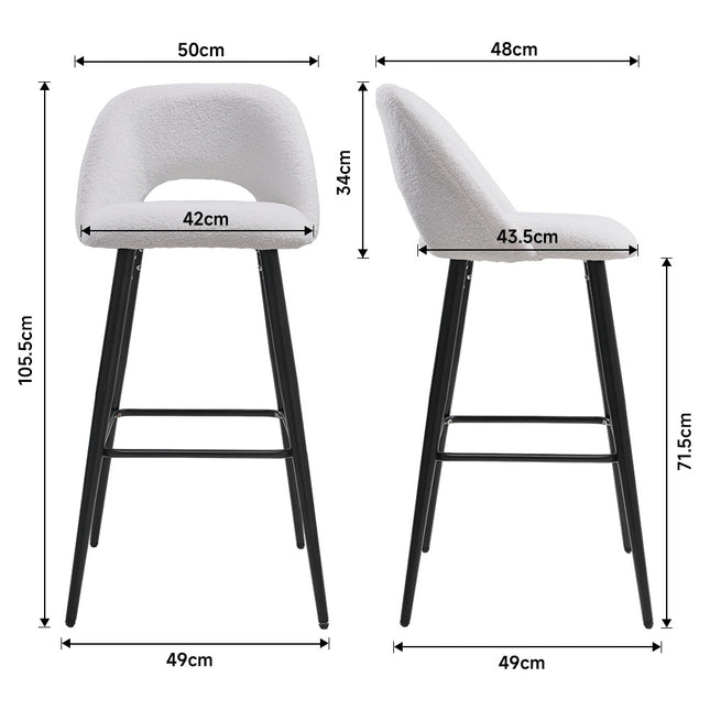 2Pcs Teddy Bear Fur Upholstered Breakfast Bar Stools with Backrest 105cm H
