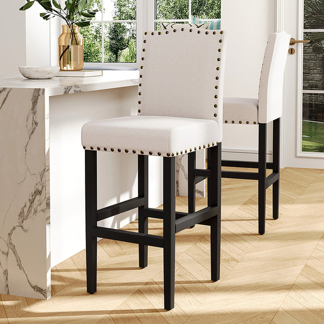 2Pcs Linen Buttoned Studded Bar Stools Dining stools,Beige