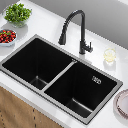 Black Quartz Double Bowl Undermount Kitchen Sink