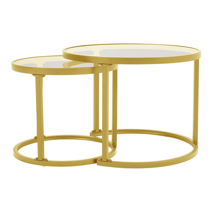 Set of 2 Gold Glass Round Nesting Coffee Table