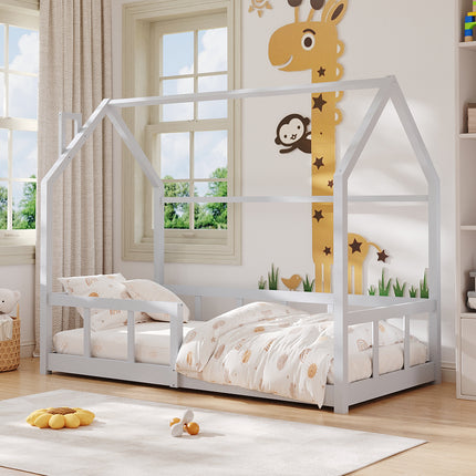 White Wooden House Shape Kids Bed Frame
