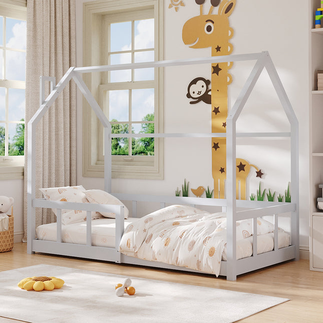 White Wooden House Shape Kids Bed Frame