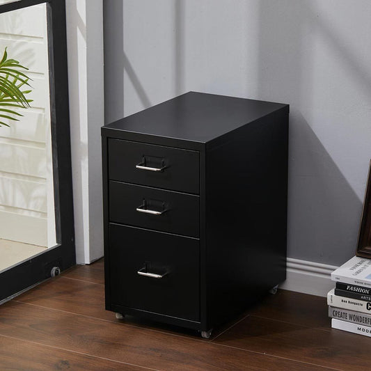 Office Rolling File Cabinet with 3 Drawers Shelf and Wheels Black