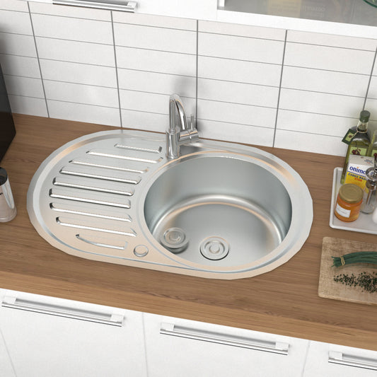 Stainless Steel Single Kitchen Sink Modern Catering Topmount