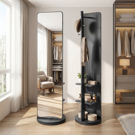 360° Rotating Full-Length Mirror with Coat Rack