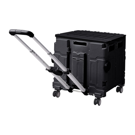 Black 75L Cable Stayed Collapsible Rolling Utility Crate Shopping Cart