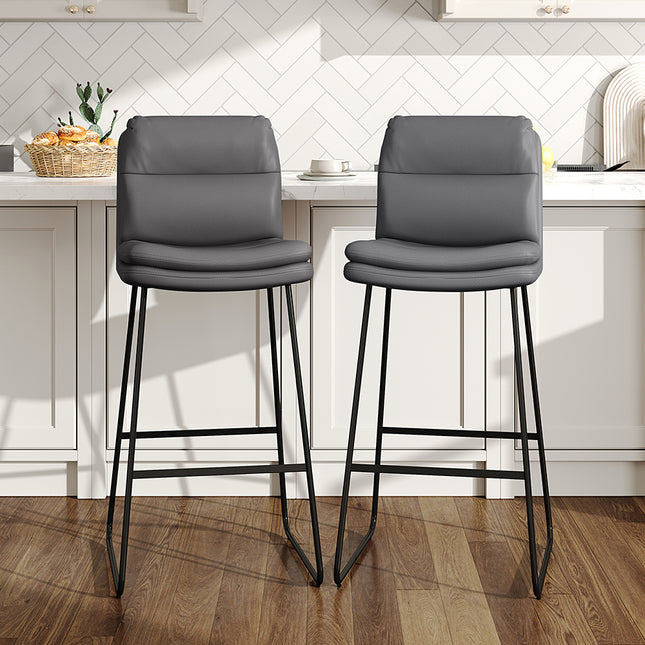 2Pcs Modern Faux Leather Breakfast Bar Stools,Grey 104cm H