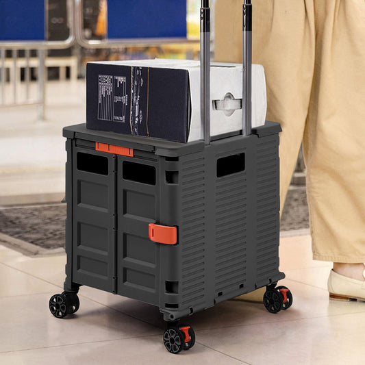 Black 55L Collapsible Rolling Utility Crate with Magnetic Lid