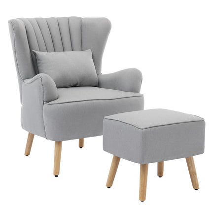 Modern Wingback Accent Chair Armchair with Footstool and Lumbar Pillow