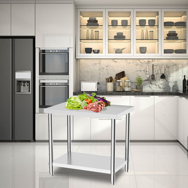 2 Tier Commercial Kitchen Prep & Work Stainless Steel Table with Backsplash 80cm H