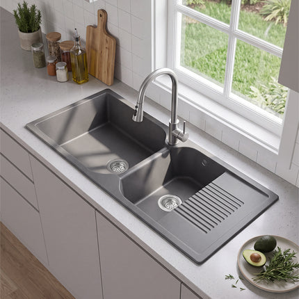 Double Bowl Quartz Resin Composite Kitchen Sink with Waste Kit