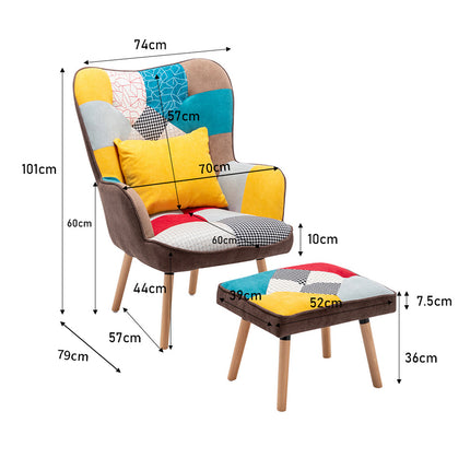 Upholstered Wingback Armchair with Footrest and Cushion