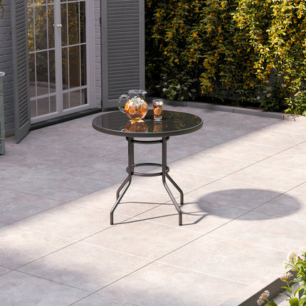 80CM Garden Glass Top Table With Umbrella Hole Round