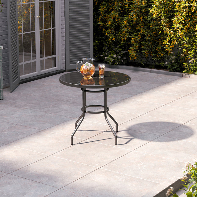 80CM Garden Glass Top Table With Umbrella Hole Round – Bathroom Deco
