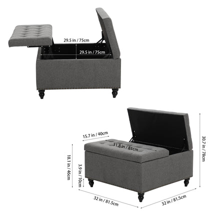 Square Linen Upholstered Storage Ottoman with Lift-Top & Flip Design