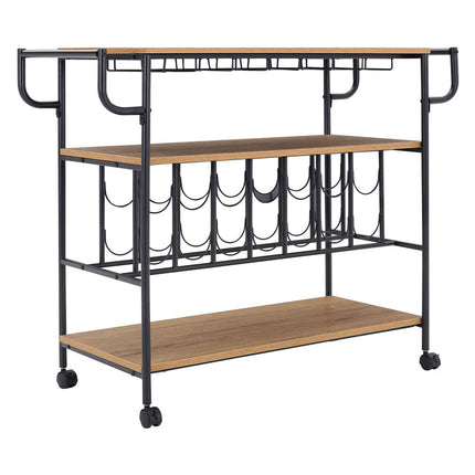 3 Tier Kitchen Drinks Trolley with Wine Bottle Storage Rack Wheeled