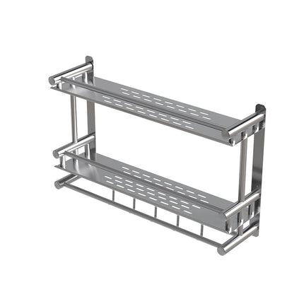 2-Tier Wall Mounted Stainless Steel Bathroom Shelf with Towel Bars