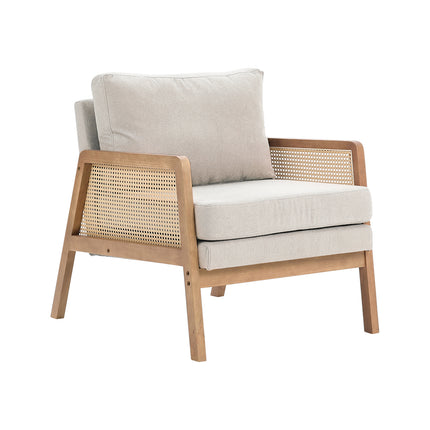 Natural Wood Frame Cushioned Armchair